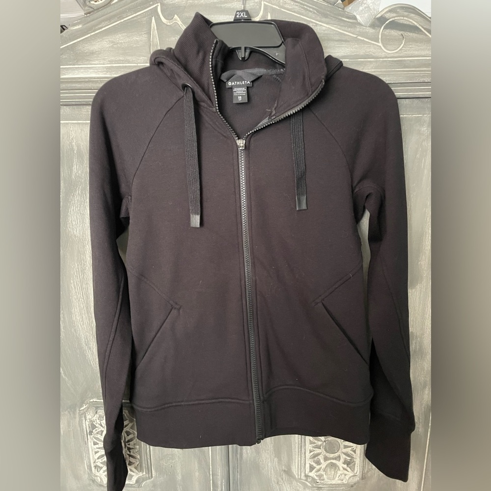 Athleta Womens Triumph Hoodie Sweatshirt Jacket Thick Black Sz XS $108‎